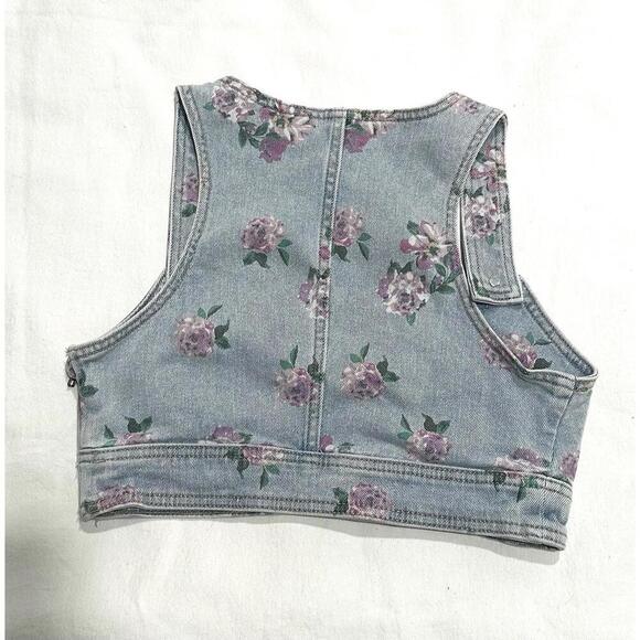 Wild Fable Printed Floral Denim Sleeveless Crop Top Size XS - Picture 2 of 7
